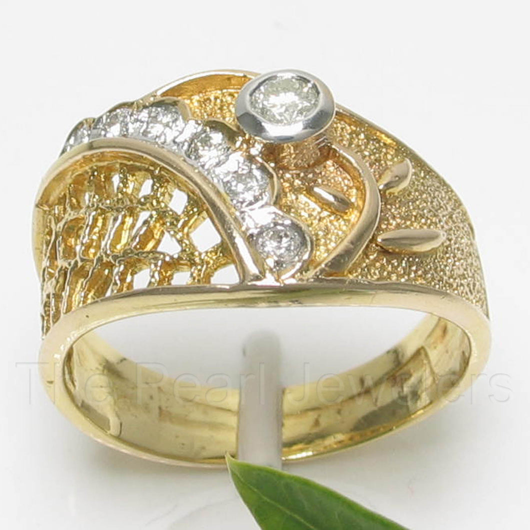 14K Solid Yellow Gold Round Brilliant Diamond Cocktail Ring