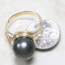 Load image into Gallery viewer, 3T00001-Genuine-Black-Tahitian-Pearl-14k-Solid-Yellow-Gold-Solitaire-Ring