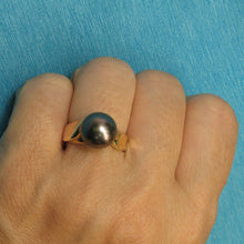 Load image into Gallery viewer, 3T00031B-Genuine-Natural-Black-Tahitian-Pearl-14kt-Solid-Yellow-Gold-Solitaire-Ring