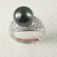 Load image into Gallery viewer, 3T00136-Genuine-Diamonds-Black-Tahitian-Pearl-14kt-White-Solid-Gold-Cocktail-Ring
