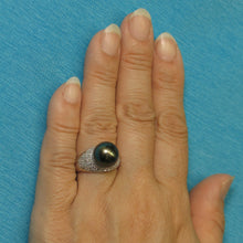 Load image into Gallery viewer, 3T00136-Genuine-Diamonds-Black-Tahitian-Pearl-14kt-White-Solid-Gold-Cocktail-Ring