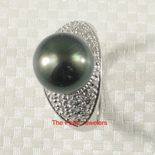 Load image into Gallery viewer, 3T00136-Genuine-Diamonds-Black-Tahitian-Pearl-14kt-White-Solid-Gold-Cocktail-Ring