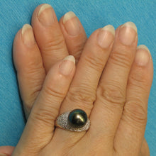 Load image into Gallery viewer, 3T00136-Genuine-Diamonds-Black-Tahitian-Pearl-14kt-White-Solid-Gold-Cocktail-Ring