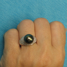 Load image into Gallery viewer, 3T00136-Genuine-Diamonds-Black-Tahitian-Pearl-14kt-White-Solid-Gold-Cocktail-Ring