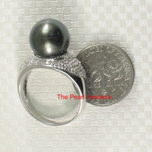 Load image into Gallery viewer, 3T00136-Genuine-Diamonds-Black-Tahitian-Pearl-14kt-White-Solid-Gold-Cocktail-Ring