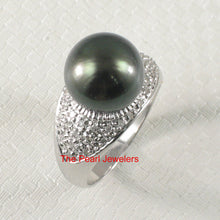 Load image into Gallery viewer, 3T00136-Genuine-Diamonds-Black-Tahitian-Pearl-14kt-White-Solid-Gold-Cocktail-Ring