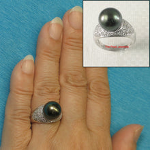 Load image into Gallery viewer, 3T00136-Genuine-Diamonds-Black-Tahitian-Pearl-14kt-White-Solid-Gold-Cocktail-Ring