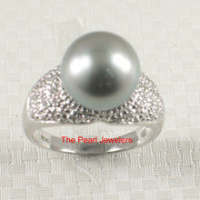 Load image into Gallery viewer, 3T00137-14kt-Solid-White-Gold-Ring-Studded-Diamonds-Genuine-Grey-Tahitian-Pearl