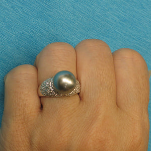 3T00137-14kt-Solid-White-Gold-Ring-Studded-Diamonds-Genuine-Grey-Tahitian-Pearl