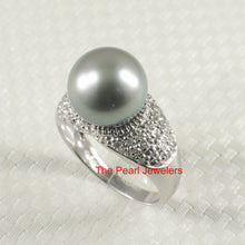 Load image into Gallery viewer, 3T00137-14kt-Solid-White-Gold-Ring-Studded-Diamonds-Genuine-Grey-Tahitian-Pearl