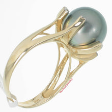 Load image into Gallery viewer, 3T00151D-14kt-Yellow-Gold-Genuine-Black-Tahitian-Pearl-Solitaire-Accents-Ring