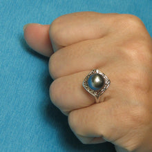 Load image into Gallery viewer, 3T99966-Solid-White-Gold-Maze-Design-Genuine-Blue-Tahitian-Pearl-Ring