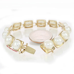 4000080-14k-Solid-Yellow-Gold-7 ¼-Inches-Stationary-White-Cultured-Pearl-Bracelet