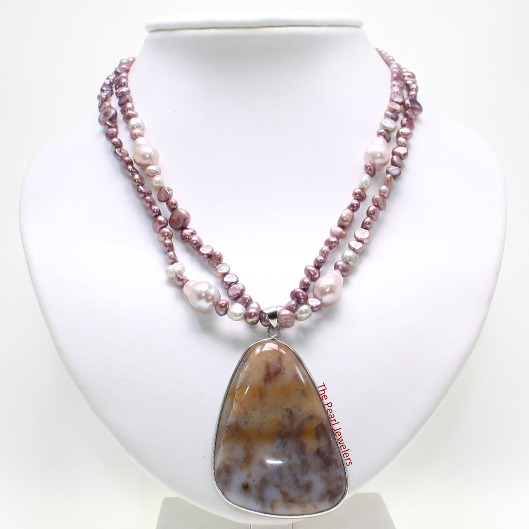 Simple Purple Baroque Pearl & Agate Pendant Necklace – 2-in-1 Style