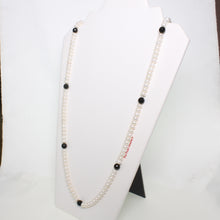 Load image into Gallery viewer, 6405041-Onyx-Roundel-White-Freshwater-Cultured-Pearls-Endless-Necklace