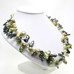 649715S31C-Baroque Multi-color-Green-Pearl-Twist-Two-in-One-Necklace