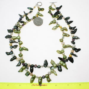 649715S31C-Baroque Multi-color-Green-Pearl-Twist-Two-in-One-Necklace