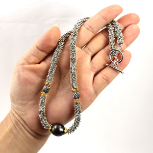 6T0006S19-Beautiful-Silver-.925-Bali-Beads-Black-Tahitian-Pearl-Necklace