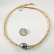 Load image into Gallery viewer, 6T0008S21-Silver-925-Bali-Beads-14kt-YG-Plated-Black-Tahitian-Pearl-Necklace
