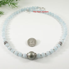 Load image into Gallery viewer, 6T0011S25-Silver-925-Bali-Beads-Gray-Tahitian-Pearl-Aquamarine-Necklace