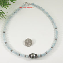 Load image into Gallery viewer, 6T0012S21-Aquamarine-Silver-925-Bali-Beads-Black-Tahitian-Pearl-Necklace