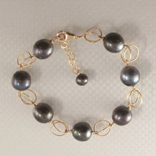 Load image into Gallery viewer, 74T0402-14k-Gold-Filled-Chain-Handcrafted-of-Black-Tahitian-Pearl-Fancy-Style-Bracelet