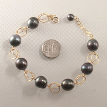 Load image into Gallery viewer, 74T0402-14k-Gold-Filled-Chain-Handcrafted-of-Black-Tahitian-Pearl-Fancy-Style-Bracelet