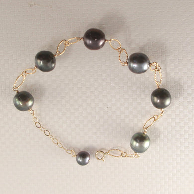 Unisex Tahitian Black Pearl Bracelet in 14K Gold Filled