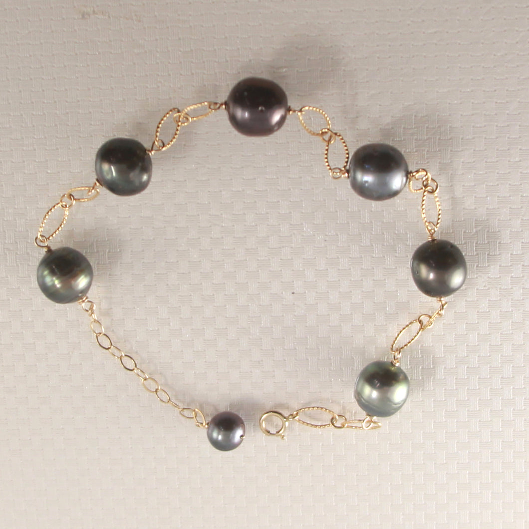 Unisex Tahitian Black Pearl Bracelet in 14K Gold Filled