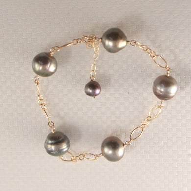 Unisex Adjustable Black Tahitian Pearl Bracelet in 14K Gold Filled