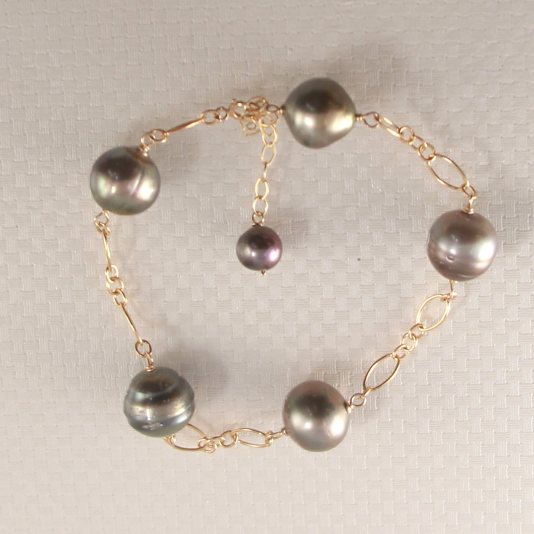 Unisex Adjustable Black Tahitian Pearl Bracelet in 14K Gold Filled