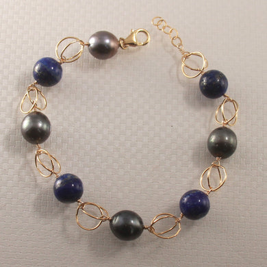 Lapis Lazuli & Tahitian Pearl Fancy Bracelet in 14K Gold Filled
