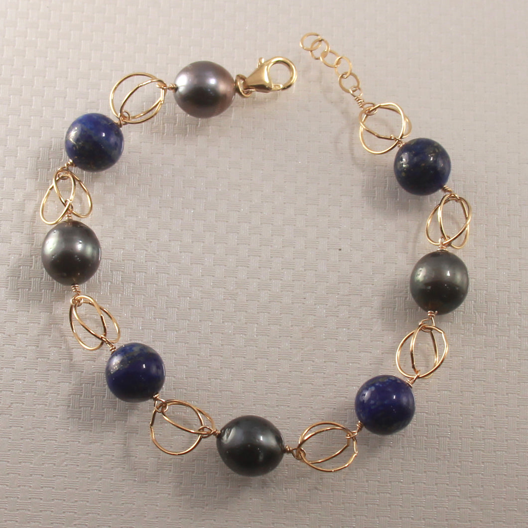 Lapis Lazuli & Tahitian Pearl Fancy Bracelet in 14K Gold Filled