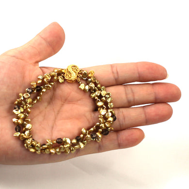 7936035G33-Three-Strands-of-Golden-Green-Keshi-Pearl-Twisted-Bracelet