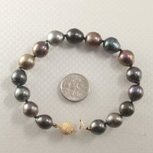 Load image into Gallery viewer, 7T00003C20-Beautiful-14kt-YG-Clasp-Hand-Knot-Black-Tahitian-Pearl-Bracelet