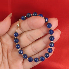 Load image into Gallery viewer, 7T50405-34-Natural-Lapis-Lazuli-Beads-14k-Yellow-Gold-Clasp-14k-2.5mm-Beads-Bracelet