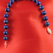Load image into Gallery viewer, 7T50407-Natural-8mm-Lapis-Lazuli-Beads-14k-Yellow-Gold-Clasp-14k-2.5mm-Beads-Bracelet