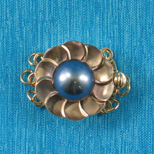 Load image into Gallery viewer, 800045B-14K-Solid-Y/G-Triple-Strands-(3 rows)-Blue-Cultured-Pearl-Clasp