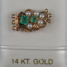 Load image into Gallery viewer, 820006-14KT-Solid-Yellow-Gold-Natural-Emerald-White-Pearl-Triple-Strand-Clasp