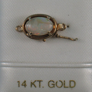 820011-14Kt-Solid-Yellow-Gold-Genuine-Natural-Opal-Rich-White-Good-Fire-Clasp