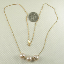 Load image into Gallery viewer, 851012B3-AAA-Three-Pink-Pearls-Be-Sliding-on-14k-YG-Chain-Tin-Cup-Style