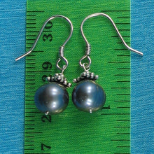 Load image into Gallery viewer, 9100031-Solid-Sterling-Silver-Bali-Beads-F/W-Black-Pearl-Handcrafted-Hook-Earrings