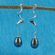 Load image into Gallery viewer, 9100091-Solid-Sterling-Silver-Lightning-Black-Cultured-Pearl-Dangle-Earrings