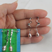 Load image into Gallery viewer, 9100094-Sterling-Silver-Dangle-Lightning-Lavender-Cultured-Pearl-Earrings