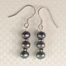 Load image into Gallery viewer, 9100191-Bali-Bead-Black-Cultured-Pearl-Silver-.925-Handcrafted-Hook-Earrings