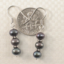 Load image into Gallery viewer, 9100191-Bali-Bead-Black-Cultured-Pearl-Silver-.925-Handcrafted-Hook-Earrings