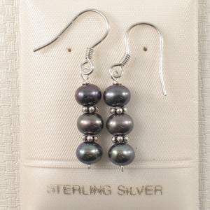 9100191-Bali-Bead-Black-Cultured-Pearl-Silver-.925-Handcrafted-Hook-Earrings