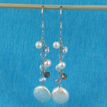 Load image into Gallery viewer, 9100230-Solid-Silver-925-Chain-White-Coin-Pearl-Handcrafted-Dangle-Hook-Earrings