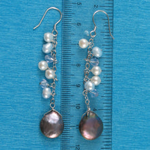 Load image into Gallery viewer, 9100231-Solid-Silver-925-Chain-Black-Coin-Pearl-Handcrafted-Dangle-Hook-Earrings