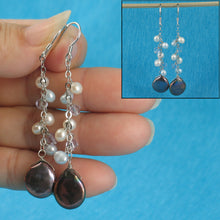 Load image into Gallery viewer, 9100231-Solid-Silver-925-Chain-Black-Coin-Pearl-Handcrafted-Dangle-Hook-Earrings